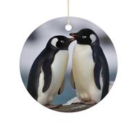 Décorations de Noël en céramique avec inscription « I Love Penguins » - 7,6 cm - Double face - Décoration à suspendre pour maison, fête, hôtel, cadeau pour enseignant, voisin, ami