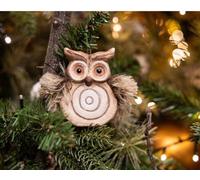 Décorations de Noël en céramique Chouette 7cm brun, 1 pièce assortie