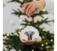 Décorations de Noël en céramique - Éléphant porte-bonheur - 7,1 cm - Rond - Double face - Avec ruban doré - Pour décoration de maison, vacances, cadeau pour la famille et les amis
