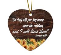 Décorations de Noël en céramique en forme de cœur avec chiffres 6:27 So They Will Put My Name upon The Children And I Will Bless Them - Ornements pour sapin de Noël, souvenir de Noël, souvenir du