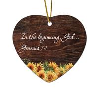 Décorations de Noël en céramique en forme de cœur avec dicton Genèse 1:1 In The Beginning, décorations de Noël à suspendre pour sapin de Noël, souvenir, souvenirs de vacances, cadeaux de Nouvel An