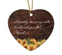 Décorations de Noël en céramique en forme de cœur avec dicton Micah 6:8 Act Justly, Love Mercy, Walk Humbly with Your God Décorations à suspendre pour sapin de Noël, souvenir de vacances