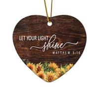 Décorations de Noël en céramique en forme de cœur avec inscription « Let Your Light Shine Matthew 5:16 » - Décoration à suspendre pour sapin de Noël - Souvenir de vacances, Nouvel An, cadeaux pour la