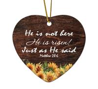 Décorations de Noël en céramique en forme de cœur avec inscription Matthew 28:6 He Is Not Here, He Is Risen, Just As He Said Décorations à suspendre pour sapin de Noël Souvenir de vacances
