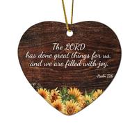 Décorations de Noël en céramique en forme de cœur avec inscription « The LORD Has Done Great Things for Us And We Are Filled with Joy » pour sapin de Noël, souvenir de vacances