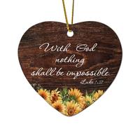 Décorations de Noël en céramique en forme de cœur avec la Bible Luke 1:37 With God Nothing Shall Be Impossible Décorations d'hiver pour sapin de Noël, souvenir de Noël, souvenir de collection