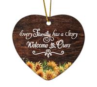 Décorations de Noël en céramique en forme de cœur biblique « Every Family Has A Story Welcome to Ours » Décorations d'hiver pour sapin de Noël, souvenir de Noël, souvenir de collection, décoration de