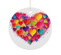 Décorations de Noël en céramique en forme de cœur coloré de 7,6 cm - Décoration ronde double face à suspendre pour maison, fête, hôtel, cadeau pour enseignant, voisin, ami