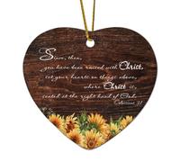 Décorations de Noël en céramique en forme de cœur Colossians 3:1 Since Then You Have Been Raised with Christ Set Your Hearts on Things Above Décorations à suspendre pour sapin de Noël Souvenir de Noël