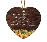 Décorations de Noël en céramique en forme de cœur de la Bible 1 Corinthiens 6:19 Your Body Is A Temple of the Holy Spirit Who Is in You Décorations pour sapin de Noël, souvenir de Noël, souvenir du