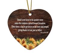 Décorations de Noël en céramique en forme de cœur de la Bible Daniel 6:10 Daniel Went Home to His Upstairs Room Where The Windows Opened Toward Jerusalem Ornements pour sapin de Noël, souvenir du