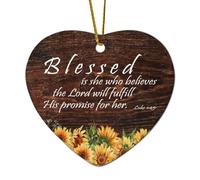 Décorations de Noël en céramique en forme de cœur de la Bible Luke 1:45 Blessed Is She Who Believes The Lord Will Fulfill His Promise for Her Décorations pour sapin de Noël, souvenir de Noël, souvenir