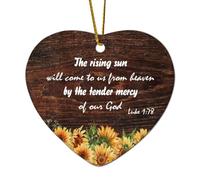 Décorations de Noël en céramique en forme de cœur de la Bible Luke 1:78 The Rising Sun Will Come to Us from Heaven by The Tender Mercy of Our God Ornements pour sapin de Noël, souvenir, Nouvel An
