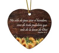 Décorations de Noël en céramique en forme de cœur de la Bible Mateo 4:4 No Sólo De Pan Vive El Hombre, Sino De Toda Palabra Que Sale De La Boca De Dios Ornements pour sapin de Noël, souvenir du Nouvel