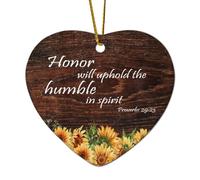 Décorations de Noël en céramique en forme de cœur de la Bible Proverbes 29:23 - Art mural « Honor Will Uphold The Humble in Spirit » - Décorations d'hiver pour sapin de Noël, souvenir de Noël