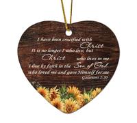 Décorations de Noël en céramique en forme de cœur Galates 2:20 I Have Been Crucified with Christ It Is No Longer I Who Live But Christ Who Lives in Ornements pour sapin de Noël, souvenir du Nouvel An