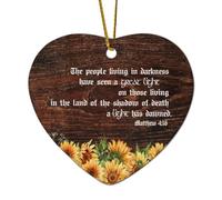 Décorations de Noël en céramique en forme de cœur Matthew 4:16 The People Living in Darkness Have Seen A Great Light on Those Living in The Land of T Décorations pour sapin de Noël, souvenir, Nouvel