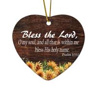 Décorations de Noël en céramique en forme de cœur Psaume 103:1 Bless The Lord O My Soul And All That Is Within Me Bless His Holy Name Décorations à suspendre pour sapin de Noël, souvenir de vacances