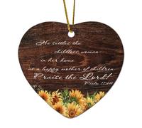 Décorations de Noël en céramique en forme de cœur Psaume 113:9 He Settles The Childless Woman in Her Home As A Happy Mother of Children Prai Ornements pour sapin de Noël, souvenir, Nouvel An