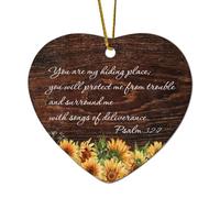 Décorations de Noël en céramique en forme de cœur Psaume 32:7 « You Are My Hiding Place You Will Protect Me from Trouble And Surround Me with Songs of D » pour décoration de sapin de Noël, souvenir