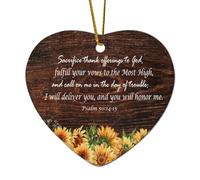 Décorations de Noël en céramique en forme de cœur Psaume 50:14 15 Sacrifice Thank Offerings to God Fulfill Your Vows to The Most High Call on Me in T Décorations pour sapin de Noël Souvenir