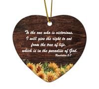 Décorations de Noël en céramique en forme de cœur Revelation 2:7 to The One Who Is Victorious I Will Give The Right to Eat from The Tree of Life Whi Décorations pour sapin de Noël, souvenir du Nouvel