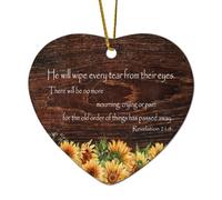 Décorations de Noël en céramique en forme de cœur Revelation 21:4 He Will Wipe Every Tear From Their Eyes There Will Be No More Mourning Crying or Ornaments for Christmas Keepsake Memorial New Year