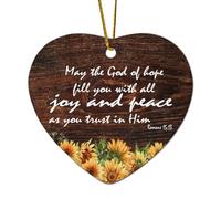 Décorations de Noël en céramique en forme de cœur Romains 15:13 - Décoration murale « May The God of Hope Fill You with All Joy And Peace As You Trust in Him » - Décoration de sapin de Noël souvenir