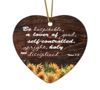 Décorations de Noël en céramique en forme de cœur Titus 1:8 Be Hospitable A Lover of Good - Ornements saints et disciplinés à suspendre pour sapin de Noël - Souvenir de Noël