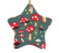 Décorations de Noël en céramique en forme d'étoile WHJSSF Cartoon Champignons Impression pour décorations de vacances dans les centres commerciaux, supermarchés et maisons