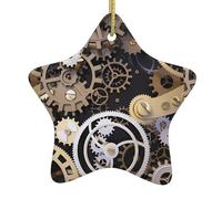 Décorations de Noël en céramique en forme d'étoile YUGTAEE Steampunk Engrenages mécaniques imprimés Décoration d'intérieur pour centres commerciaux maisons et points de vente au détail