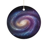 Décorations de Noël en céramique galaxie spirale 7,6 cm - Arbre de vacances rond double face à suspendre pour maison, fête, hôtel, cadeau pour enseignant, voisin, ami