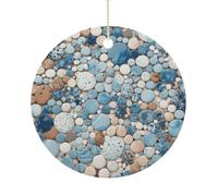 Décorations de Noël en céramique mélangées bleu et marron, 7,6 cm - Décoration ronde double face à suspendre pour maison, fête, hôtel, cadeau pour enseignant, voisin, ami