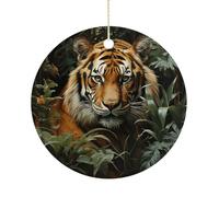 Décorations de Noël en céramique tigre de la jungle 7,6 cm - Décoration ronde double face à suspendre pour maison, fête, hôtel, cadeau pour enseignant, voisin, ami