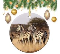 Décorations de Noël en céramique - Zèbres sur l'Afrique du Sud, 7,1 cm - Décoration de Noël ronde rustique avec ficelle de suspension - Décorations de fête vintage personnalisées double face pour
