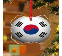 Décorations de Noël en Corée du Sud - Drapeau de pays patriotique rustique - Disques en acrylique transparent - Drapeau international - Souvenir pour sapin de Noël - Plaque nominative
