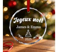 Décorations de Noël en Cristal Personnalisées 2025 avec Texte Photo Date Cristals Ornement Personnalisé Cadeaux Personnalisée pour Couples Mariage (Pendentifs de Noël avec Inscriptions)