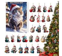 Décorations de Noël en Forme de Chat pour Arbre de Noël - Décorations Suspendables Chat Animal en Acrylique 2D | Calendrier Compte à Rebours 24 Jours, Pendentif Breloque Chaton pour Fenêtre Voiture Ré