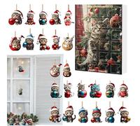 Décorations de Noël en Forme de Chat pour Arbre de Noël - Pendentif En Acrylique 2D Pour Décor De Rétroviseur Avec Chat | Calendrier De Compte à Rebours de 24 Jours Pour et Adultes, Pendentif Chaton P