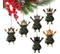 Décorations De Noël en Forme De Chat pour Sapin De Noël,Pendentif en Bois Plat,6 Pièces Ornements De pour Sapin Suspendus | pour Le Bureau La Chambre La Cuisine L Entrée Et L Appartement