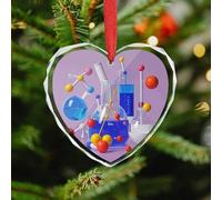Décorations de Noël en forme de cœur - Illustration abstraite de la science chimie en verre de cristal, pendentif personnalisé pour sapin de Noël pour cadeaux souvenirs de vacances (8,9 cm)