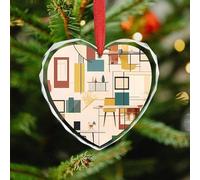 Décorations de Noël en forme de cœur - Ornements de Noël modernes en verre de cristal du milieu du siècle, pendentif personnalisé pour sapin de Noël pour cadeaux souvenirs de vacances (8,9 cm)