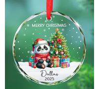 Décorations de Noël en forme de panda, texte personnalisé, nom, année, décoration en verre pour hommes, femmes, amateurs de pandas, décoration souvenir de Noël, animal personnalisé portant un chapeau