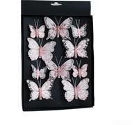 Décorations de Noël en forme de papillon à paillettes avec clip de fixation pour accrocher aux arbres et décoration saisonnière - Pendentif en plastique avec motif creux (poudre)