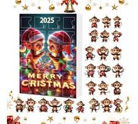 Décorations de Noël en forme de singe - 24 pièces calendrier en acrylique, pendentifs d'arbre festif, figurines décoratives 2D avec design coloré | Accent saisonnier ludique pour voiture, chambre