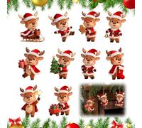 Décorations de Noël en forme d'élan 2D plat en bois mignon à suspendre, pendentifs de cerf de dessin animé avec chapeau pour arbre, décoration de fête à la maison