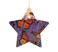 Décorations de Noël en forme d'étoile avec corde de suspension, papillons flottants à suspendre - Décoration vintage en céramique pour sapin de Noël pour la maison, décorations de fête de vacances