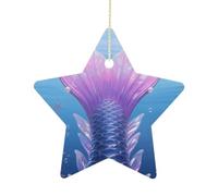 Décorations de Noël en forme d'étoile avec corde de suspension, queue de sirène, décoration de sapin de Noël vintage en céramique pour la maison, décorations de fête de vacances festives de 6,9 cm