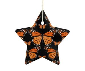 Décorations de Noël en forme d'étoile de Noël avec corde de suspension, monarque et papillons oranges à suspendre - Décoration de sapin de Noël vintage en céramique pour la maison, les fêtes de fin