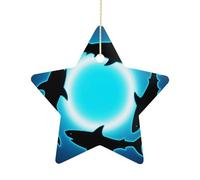Décorations de Noël en forme d'étoile de Noël de 6,9 cm avec corde de suspension, forme de requin flottant en forme de cercle, décoration de sapin de Noël vintage en céramique pour la maison